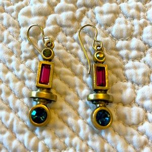 Patricia Locke Earrings Gold,red & blue crystals